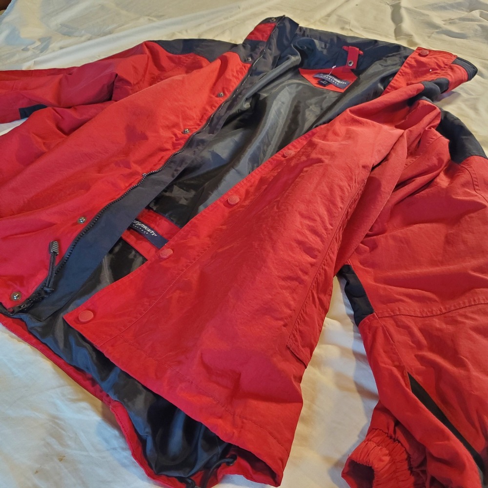 Port Authority Signature Men 2XL Red Navy Blue J-778 Colorblock Hooded Jacket